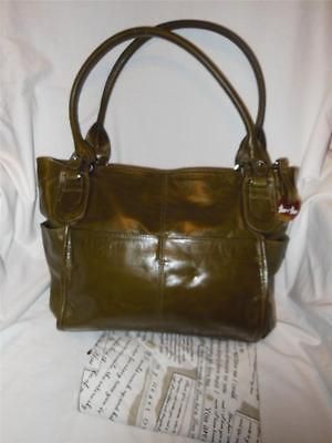 BARR +BARR NEW YORK OLIVE GREEN LEATHER LARGE TOTE BAG HANDBAG NEW