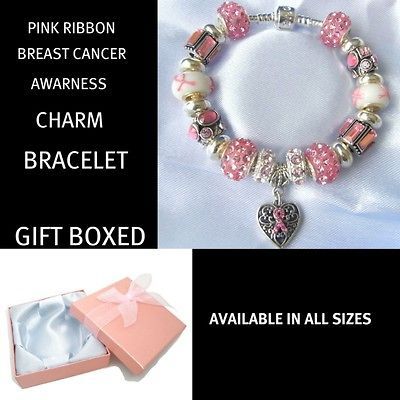 LADIES MUM/MOTHER PINK RIBBON BREAST CANCER AWARNESS CHARM BRACELET