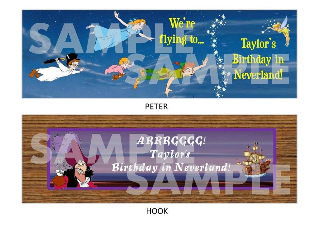 PETER PAN HOOK Birthday waterbottle label wrappers