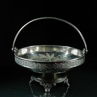 Antique Meriden Brittania Co Silver Plate Brides Cake Basket Floral