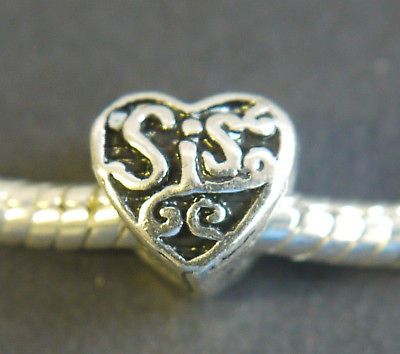 SILVER SISTER SIS BEAD CHARM ~ FIT CHARM BRACELET #211