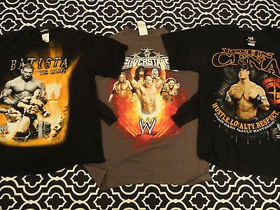 LOT OF 3 BOYS WF WRESTLING TSHIRTS JOHN CENA BATISTA LARGE EUC L/S