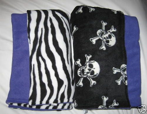 GOTH PUNK EMO baby BLANKET black skulls or zebra PURPLE