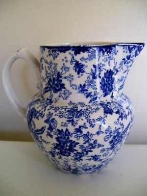 VINTAGE BELGIUM BLUE & WHITE FLORAL CHINTZ CREAM PITCHER   J.W. CO.