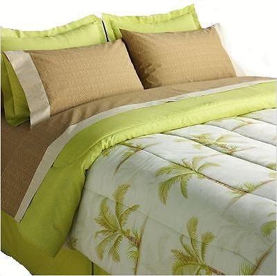 Palm Tree Green Comforter Sheet Set Complete Bed in a Bag Twin Queen
