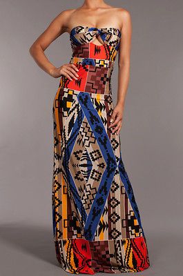 Maxi dress sexy open top tribal aztec rihanna nicki minaj celebrities