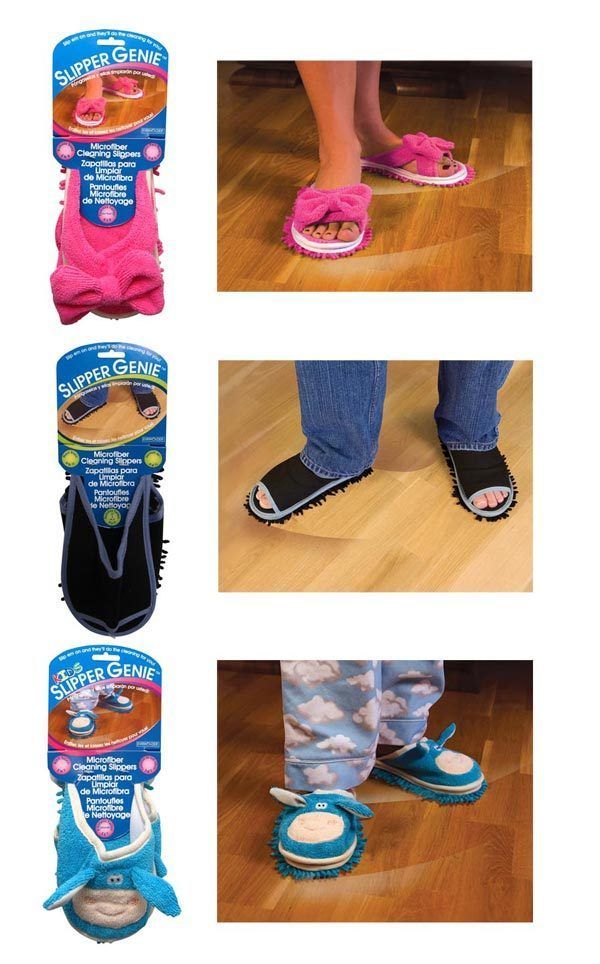 SLIPPER GENIE WITH BOW PINK MICROFIBER CLEANING SHOE