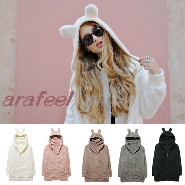 Bear Ear zip hood Parka blazer coat JACKET lamb top bomber CARDIGAN