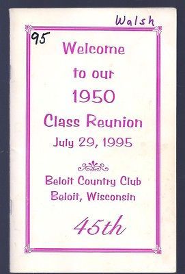 Beloit High School Class of 1950 45th Annual Reunion book 1995 Beloit