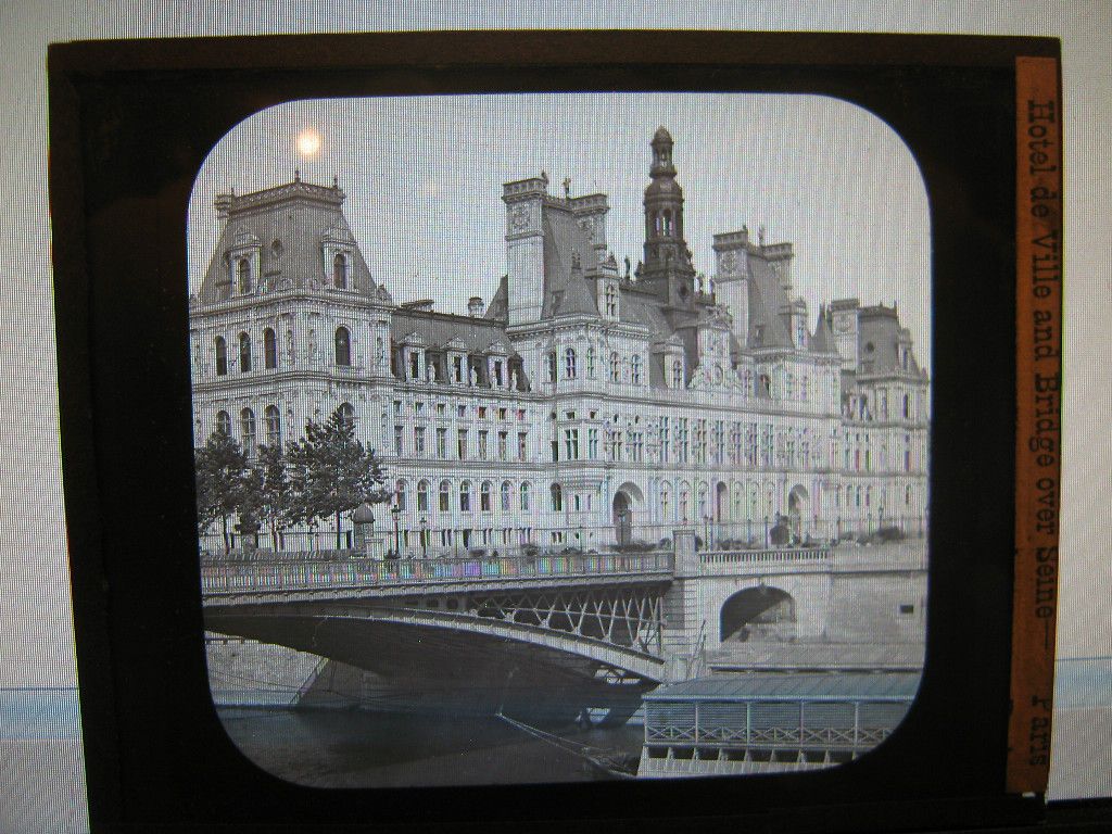 Antique 30s/40s French Magic Lantern Glass Slide Hotel de Ville