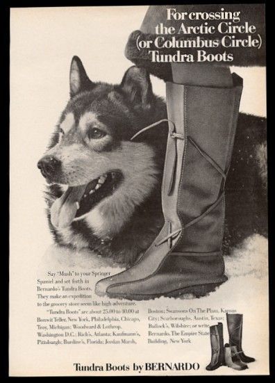 Husky Alaskan Malamute photo Bernardos Tundra Boots vintage ad