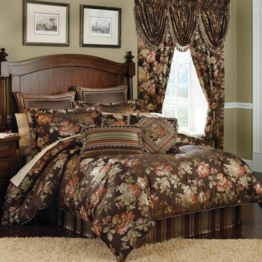 CROSCILL CHOCOLATE BROWN FLORAL 4PC COMFORTER SET QUEEN or KING