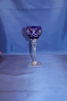 Beyer Bleikristall German Cobalt Blue Vertical Fan Long Cut Hock Wine