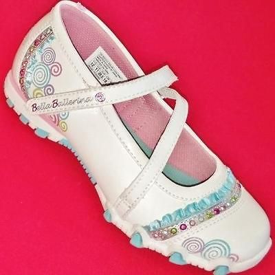 NEW Girls Youth SKECHERS BELLA BALLERINA White Slip On Athletic