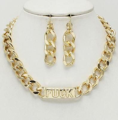 Metal Link Chain Statement FUXK ID Necklace Nicki Minaj Rhianna Kim