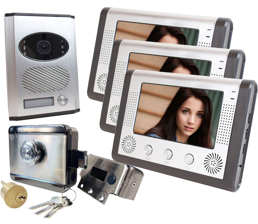 three 7 color monitor video intercom doorphone electronic lock