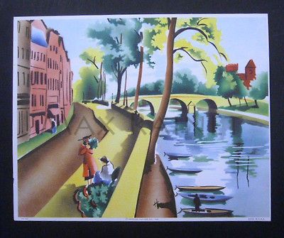 BERNARD PICTURE Co Art Deco City Canal scape Paris France Holland