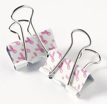 Pink Ribbon Metal Binder Clips 1 1/4 Breast Cancer Awareness Set of