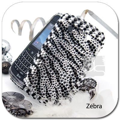 Zebra BLING Rhinestone HARD SKIN CASE Back Cover FOR BLACKBERRY 9700