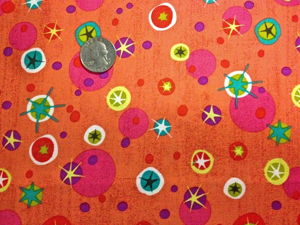 CLOTHWORKS 100% COTTON~ FLORAL FOLIO ~ CARY PHILLIPS ~ DOTS ~ ORANGE