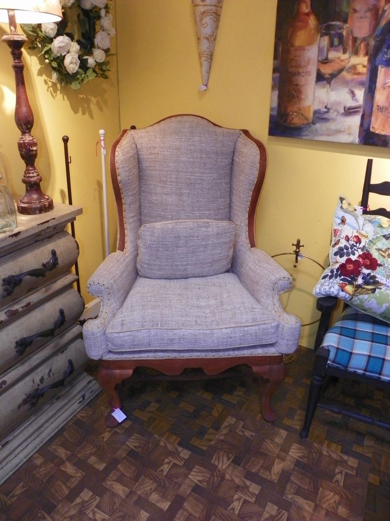 Washington Wingback Chair Burlap Like Fabric & Decorative Nailing