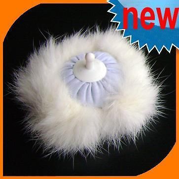 Long Super Soft Fluffy Body Powder puff Real Rabbit Fur Blue New