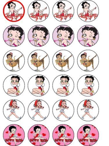 24 X BETTY BOOP MIXED BIRTHDAY RICE PAPER CAKE TOPPERS