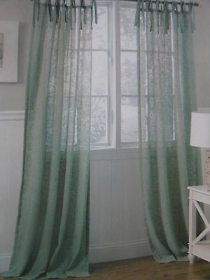 LAURA ASHLEY Danbury BLUE SEAFOAM set of 2 WINDOW PANELS tie top 80x84