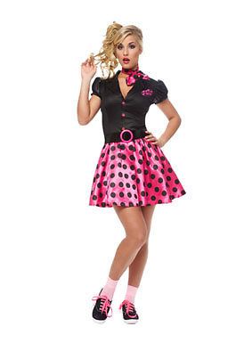 Womens 50s Sock Hop Adult Pink Halloween Costume