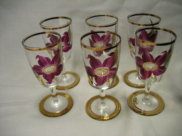 Set of 6 Bohemia Crystal Stemmed Sherry Glasses   Czechoslovakia Hand