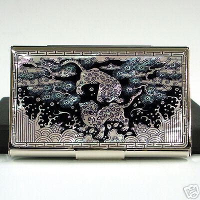 MOP Leopard Design Credit Business Name Engraved Card Case Holder