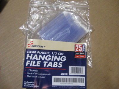 PACKS SKILCRAFT CLEAR PLASTIC FILE TABS 1/3 CUT NEW