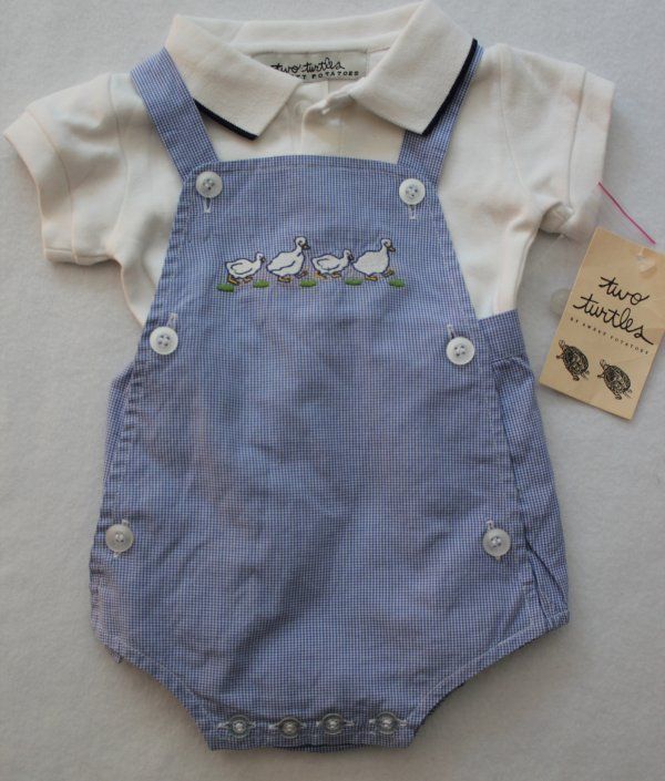 Turtles Sweet Potatoes 2Pc. Blue Plaid Duck Romper Shorts NWT 6 mths