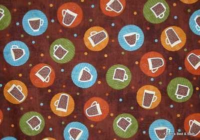 Cup Mug Dots Circles Brown Blue Green Orange Kitchen Curtain Valance