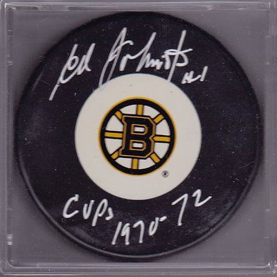 ED JOHNSTON BOSTON BRUINS AUTO STANLEY CUP PUCK 70 72