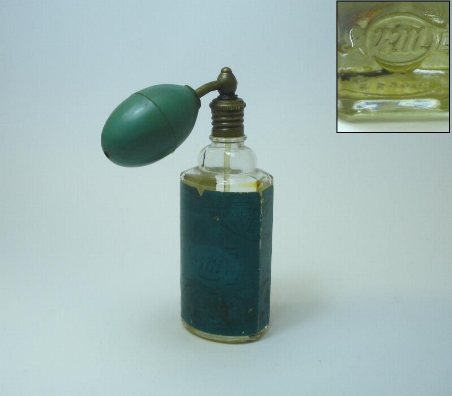 1920s ART DECO 4711 BRAND PERFUME BOTTLE w/BRONZE CAP & SPRAY PUMP