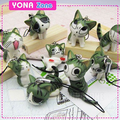 9pc/set Chis Sweet Home Mobile Phone Charm Keychain 1 Cute Cat Key