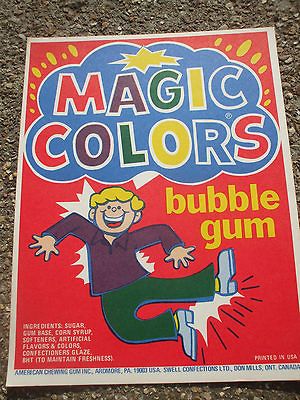 Vintage Early 1970s Gum Vending Machine Sign Magic Colors Bubble Gum