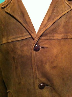 1960`S SERVICE SPORTSWEAR BORG FLEECE BROWN BUCKSKIN SUEDE COAT L