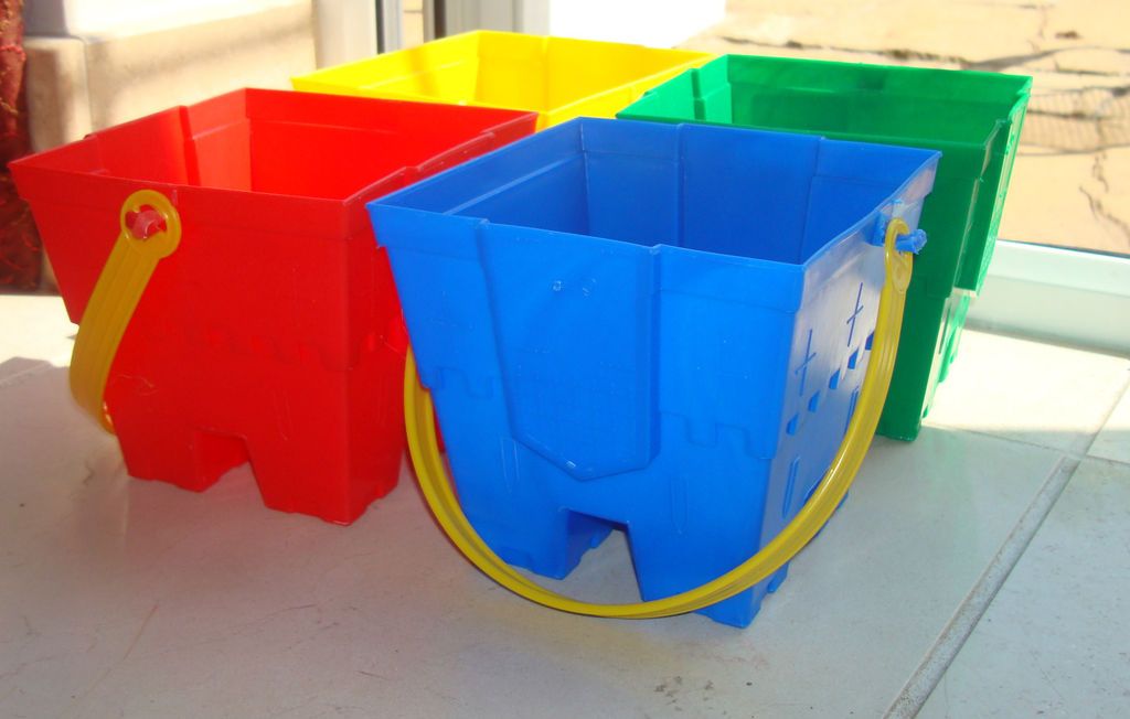 Small 14cm square castle shape Beach Bucket UK Made Party Bag/favour