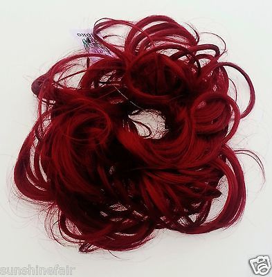 NEW DARK VELVET REAL RED SCRUNCHIE BUN UP DO HAIR PIECE EXTENSIONS