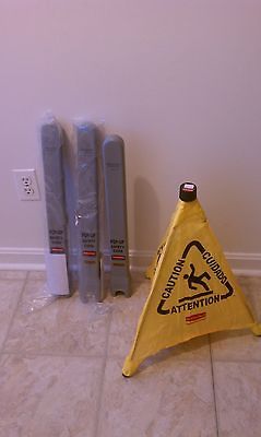 LOT OF (3) Rubbermaid Multilingual Yellow Pop Up Safety Cone *New