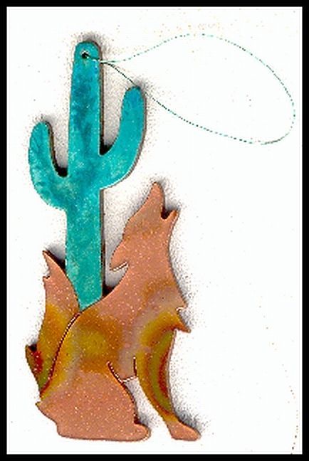 COPPERCUTTS Coyote w/ Cactus Ornament SouthWest Copper