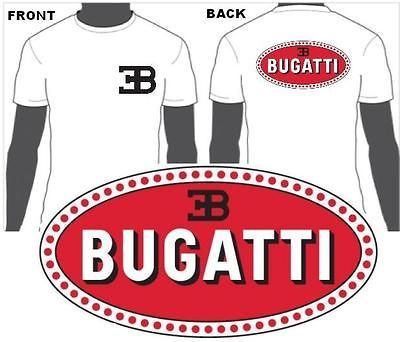 Bugatti White T Shirt Italian Sports Car FRONT AND BACK DESIGN