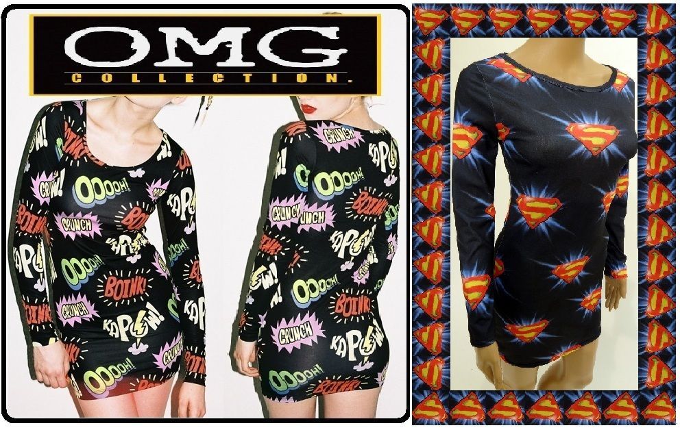 Womens Full Sleeve batman Spice Print comic Bodycon Tunic Dress Long