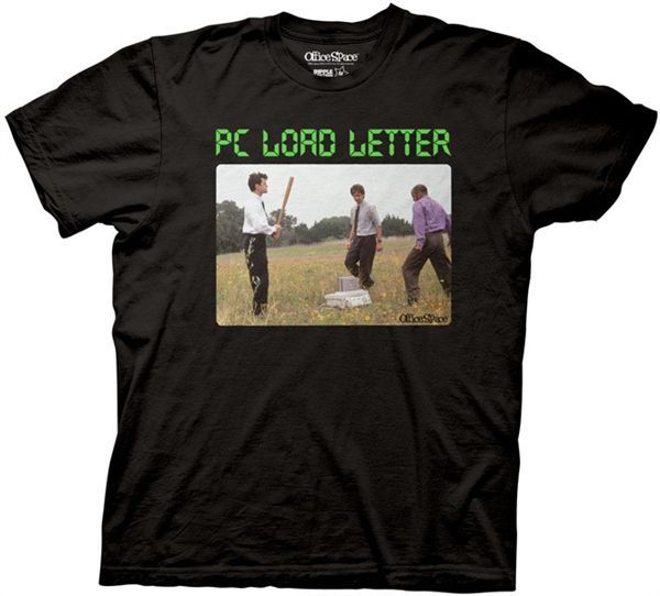 Office Space T Shirt Movie PC Load Letter Printer Destruction Black