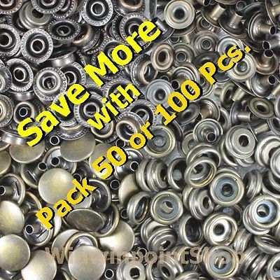 100 Pcs Fastener Snap Metal Button Antique Brass Color Canvas Buttons