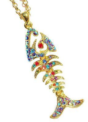 BUTLER & WILSON SKELETON FISH MULTI COLOURED NECKLACE