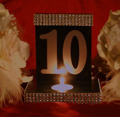 10 Candle lit All Wood Table Numbers W/ Beautiful BLING 4 Wedding