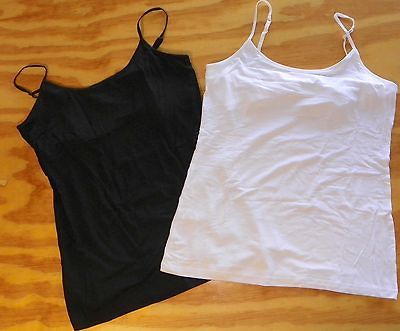 NEW Blk & Wte KIRKLAND Camisoles with Built in Bra sz Large 10 12